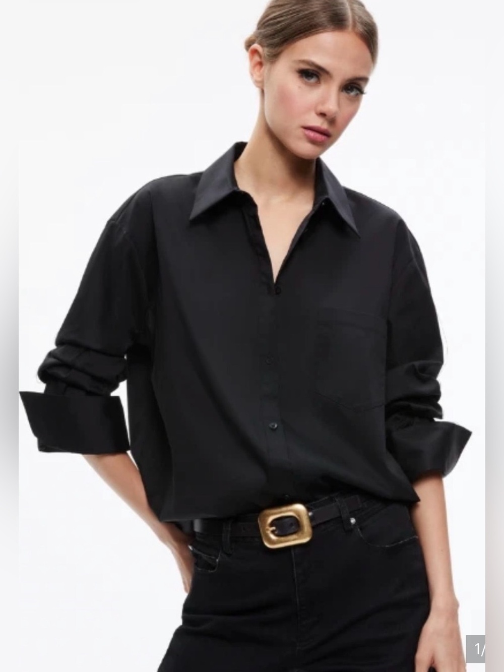 Alice + Olivia Finely Oversized Button Down Shirt in Black